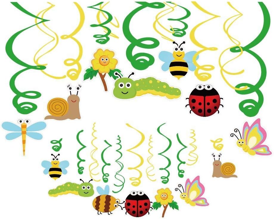30Ct Spring Summer Insects Hanging Swirl Decorations, Themed Birthday Party,Party
