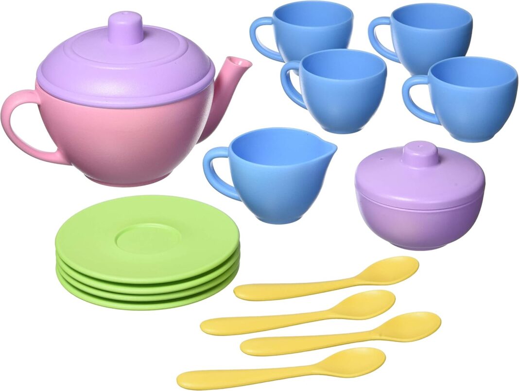 Green Toys Tea Set, Pink 4C - 17 Piece Pretend