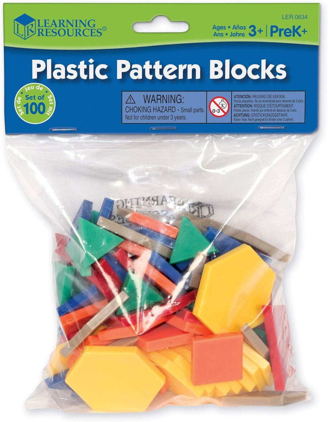 Learning Resources Plastic Pattern Blocks .5cm, Counting & Sorting, Early