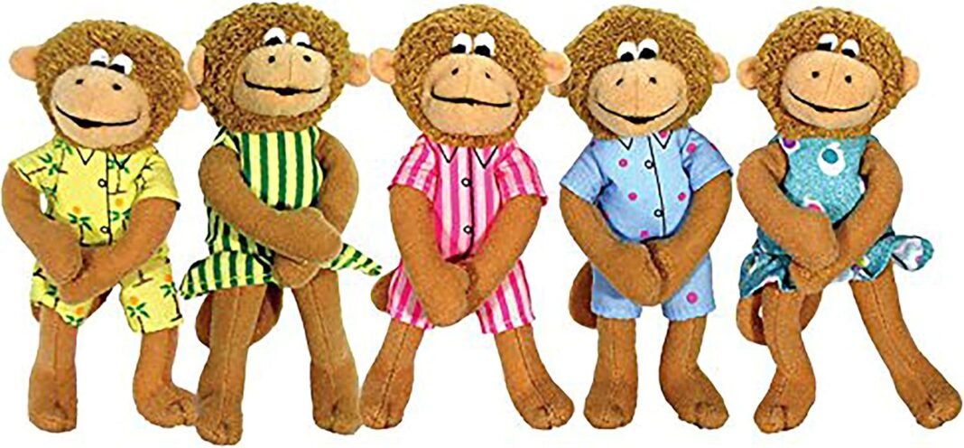 MerryMakers Five Little Monkeys Finger Puppet Playset, Set of 5,