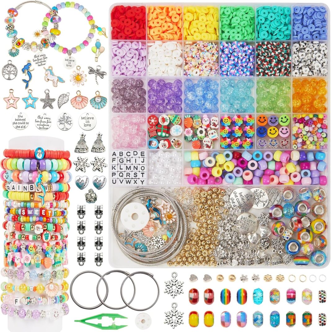 OCARDI Bracelet Making Kit,Art and Charms with Pony Beads&Clay Beads&Glass