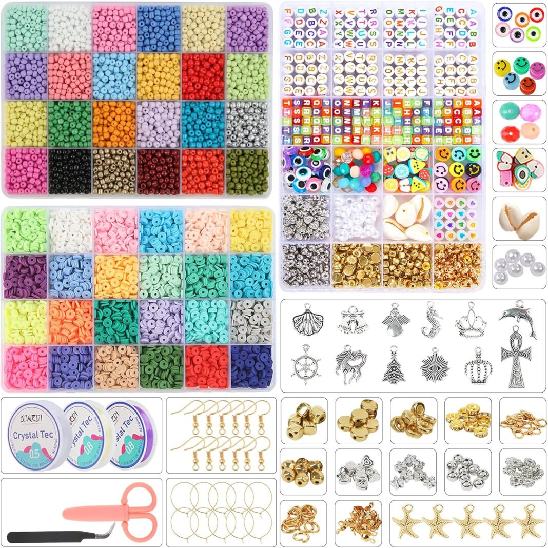 OCARDI Christmas Bracelet Making Kit - 10800+Pcs Clay&Glass Seed Beads,