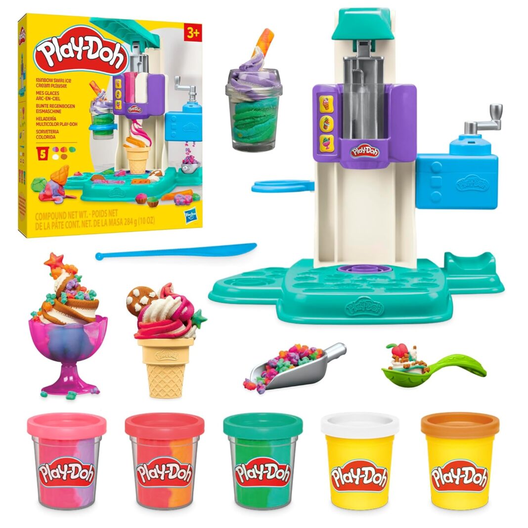 Play-Doh Rainbow Swirl Ice Cream Playset with 7 Pretend Play
