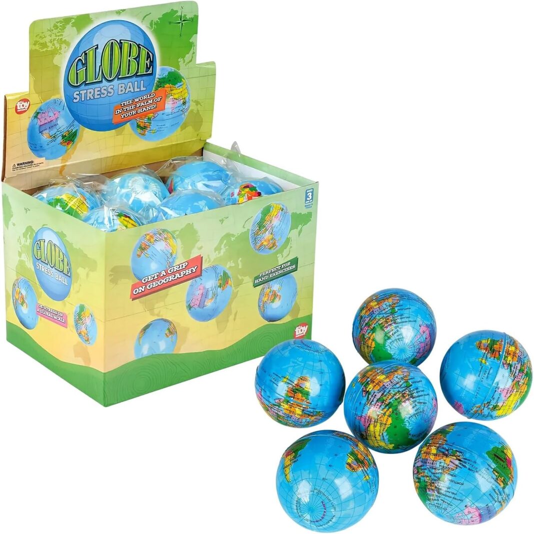 Rhode Island Novelty 3 Inch Globe Stress Ball One Dozen