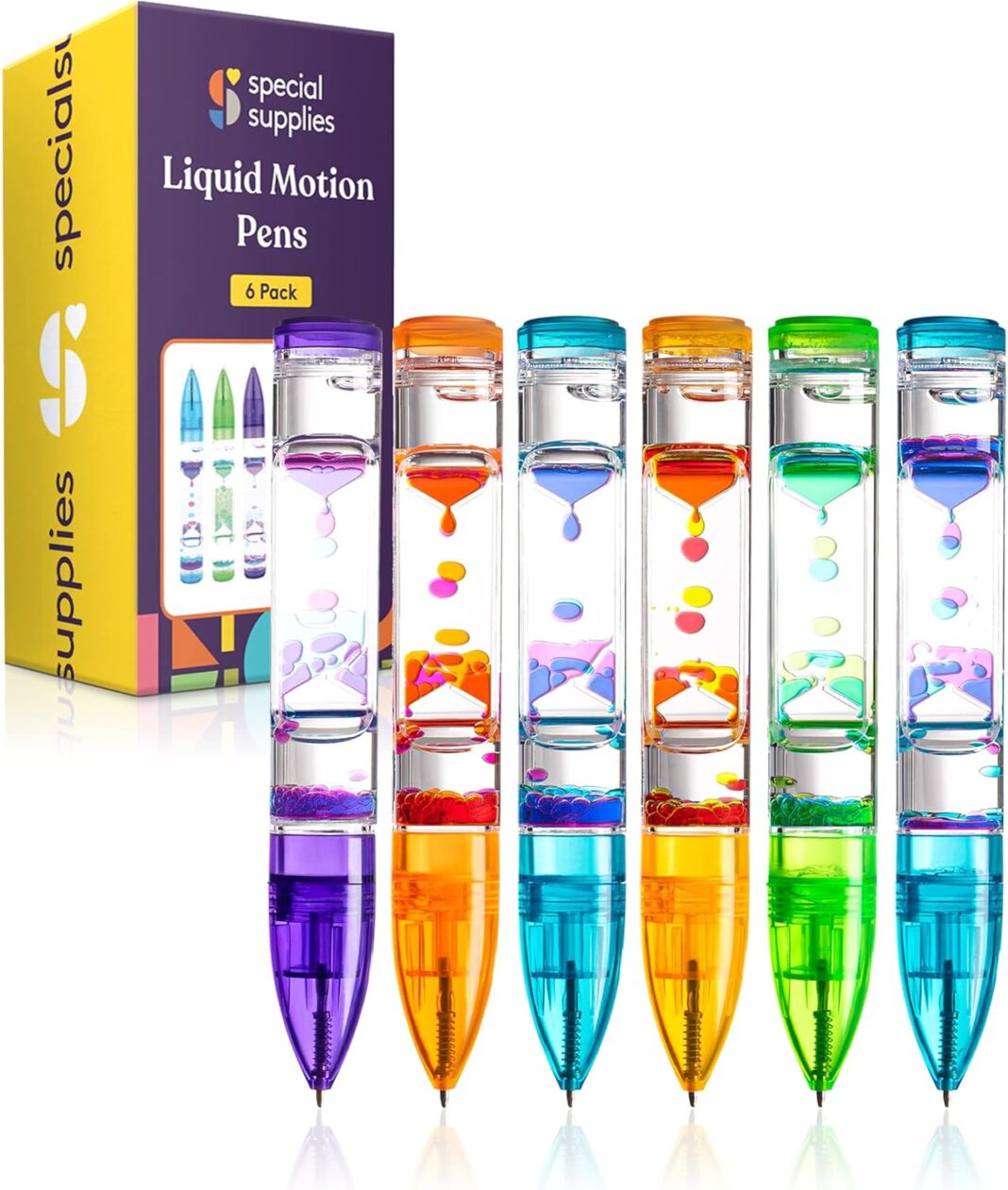 Special Supplies Liquid Motion Bubbler Pens, 6-Pack Colorful Hourglass Timer