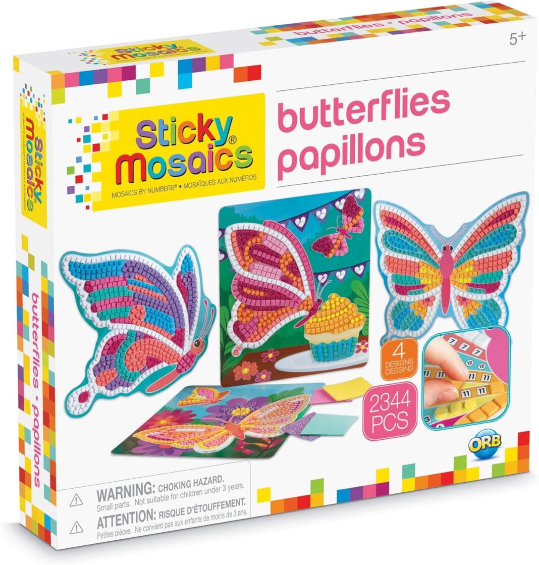 The Orb Factory Sticky Mosaics Butterflies Arts & Crafts, Yellow/Blue/Pink/Purple/Pink,